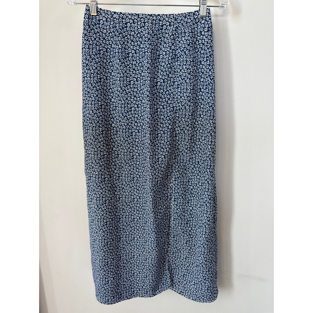 Vintage M Collection Navy Blue Floral Ditsy Midi Skirt Made in Canada Size 3/4